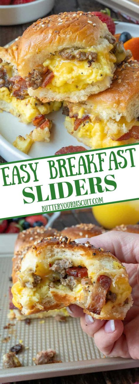 Breakfast Sliders Breakfast Kings Hawaiian Rolls, Breakfast Hawian Roll Sandwiches, Easy Breakfast Sliders Hawaiian Rolls, Epic Breakfast Ideas, King Hawaiian Breakfast Sliders, Hawaiian Breakfast Casserole, Sausage Brunch Recipes, Comfort Food Breakfast, Breakfast Hawaiian Rolls Sliders