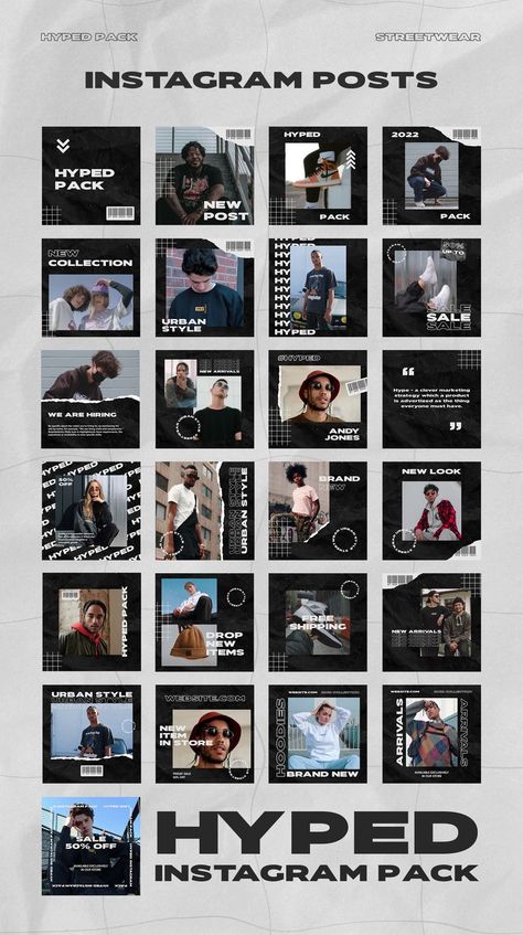 HYPED – STREETWEAR INSTAGRAM POSTS & STORIES PACK Instagram Post Ideas Streetwear, Instagram Promotion Posts, Streetwear Instagram Feed Ideas, Street Wear Instagram Feed, Urban Instagram Feed, Streetwear Brand Instagram Feed, Streetwear Instagram Post, Instagram Post Design Creative, Streetwear Instagram Feed