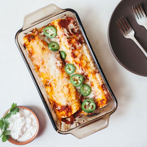 Enchiladas for Two | Food & Wine Enchiladas For Two, Authentic Mexican Recipes, Recipe For 1, Easy Foods, Recipe For 2, Dinner For 2, Enchilada Casserole, Cooking For One, Cooking For Two