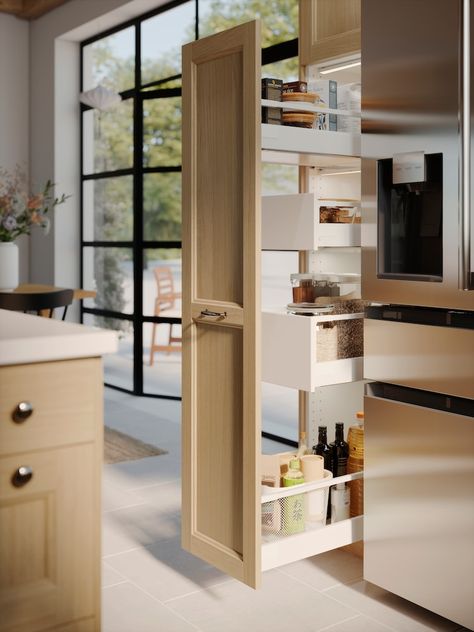 Homey Kitchen, Ikea Kitchen Planner, Modern Pantry, Pull Out Pantry, Storage Ikea, Kitchen Appliances Design, Kitchen Guide, Kitchen Planner, Kitchen Drawer Organization