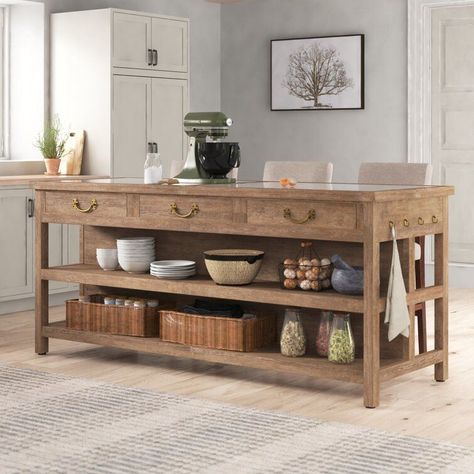 Meghan 214Cm Wide Kitchen Island with Marble Top Huge Kitchen Ideas, Moving Kitchen Island, Kitchen Island Alternatives, Rustic Kitchen Island Ideas, Country Farm Kitchen, Kitchen Island With Drawers, Dapur Rustic, Modern Country Kitchens, Kitchen Island Tops