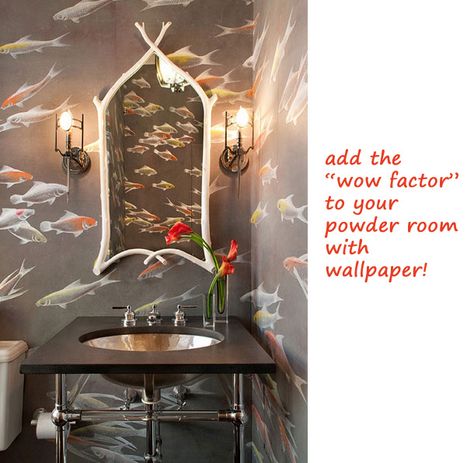 Powder room wallpaper Toilet Wallpaper, Goldfish Wallpaper, Koi Wallpaper, De Gournay Wallpaper, Hand Painted Wallpaper, Grey Room, Fish Wallpaper, Chinoiserie Wallpaper, Bathroom Wallpaper