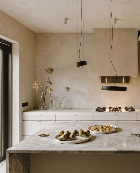 Gemma | Interior Designer (@_studiogemma_) posted on Instagram: “Minimalist Appreciation|⁠ ⁠ Muted tones and material palette = understated, uncomplicated, and SO sophisticated 🔥.⁠ ⁠ Concrete floors…” • Apr 7, 2021 at 7:15am UTC Light Concrete Countertops Kitchen, Green Kitchen Cabinets Cement Countertop, Limewash Walls Interiors Kitchen, Beige Concrete Kitchen, White Cement Kitchen Countertops, Micro Concrete Kitchen, Microcement Kitchen Cabinets, Micro Cement Kitchen Backsplash, Limewash Kitchen Backsplash