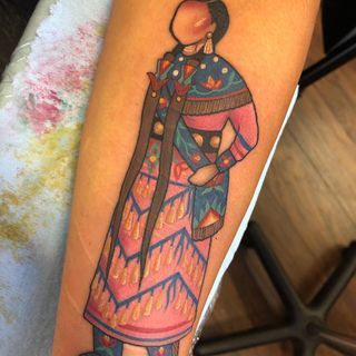 Kira Murillo Tattoo, Native American Inspired Tattoos, Mmiw Tattoos For Women, Native American Necklace Tattoo, Cree Indigenous Tattoos, American Traditional Native Woman Tattoo, Native Pride Tattoo, Indigenous Tattoo Ideas, Native Princess Tattoo