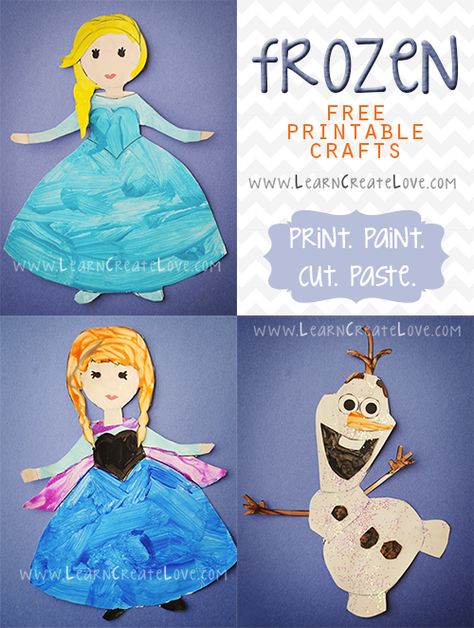 Printable Frozen Crafts | LearnCreateLove Olaf Crafts Preschool, Frozen Arts And Crafts For Kids, Frozen Crafts For Preschoolers, Princess Crafts Preschool, Frozen Crafts For Kids, Frozen Activities, Frozen Printables, Frozen Crafts, Princess Crafts