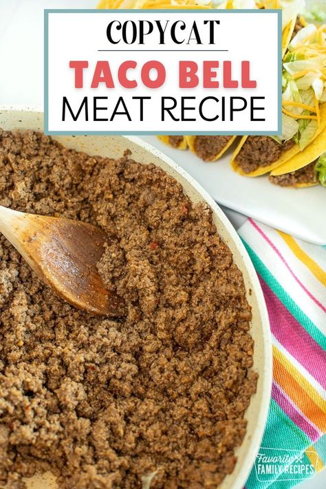 This Copycat Taco Bell Meat recipe tastes just like the real deal. The texture and flavor is spot-on. It’s easy to make, is delicious, and it makes homemade tacos better! This seasoned beef recipe has the same flavors and textures as Taco Bell meat but without all the added ingredients and preservatives. Taco Bell Meat Seasoning, Taco Bell Meat Recipe, Taco Bell Meat, Taco Bell Beef, Taco Recipes Ground Beef, Copycat Taco Bell, Taco Bell Recipes, Taco Meat Recipes, Taco Seasoning Recipe