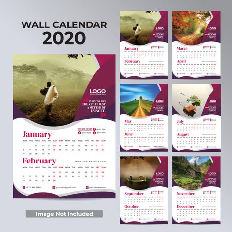 Wall monthly calendar for 2020 year desi... | Free Vector #Freepik #freevector #freecalendar #freebusiness #freenew-year #freedesign Design Journal Layout, Wall Calendar Design Layout, Calander Design, Graphic Design Calendar, Design Kalender, Calendar Logo, Calendar Design Layout, Calendar Design Inspiration, Wall Calender