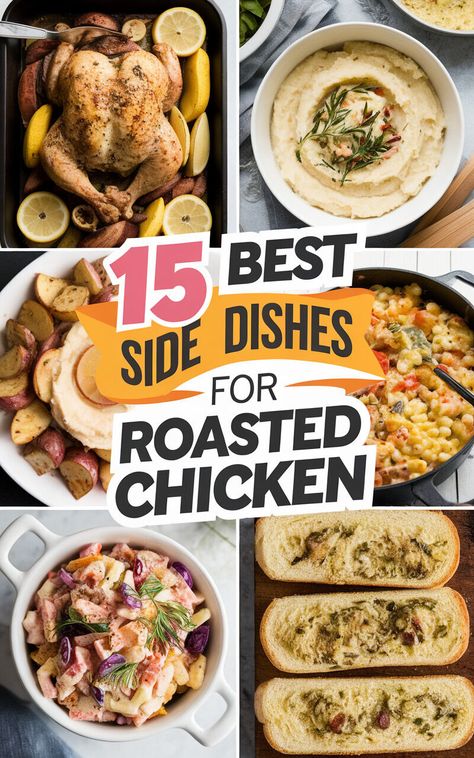 🍗🔥 Discover the perfect side dishes to serve with your juicy roasted chicken! #roastedchicken #sidedishes #yum Side Dish With Baked Chicken, What To Serve With Roasted Chicken, Side Dish For Roasted Chicken, Sides With Rotisserie Chicken, Whole Chicken Side Dishes, Side Dishes For Rotisserie Chicken, Baked Chicken Side Dishes, Baked Chicken Sides, Roasted Chicken Sides