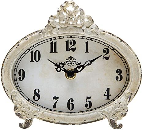 NIKKY HOME Vintage Table Clock, Battery Operated Rustic Design, Chic Home Décor for Fireplace Mantel, Shelf, Desktop, Countertop - Distressed White Fireplace Mantel Shelf, Rustic Clock, Shabby Chic Table, French Country Bedrooms, Shelf Clock, Chic Table, Mantel Shelf, Antique Desk, Tabletop Clocks