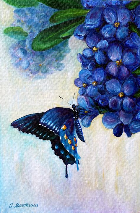 Sold. Butterfly Painting Insect Original Art Blue Floral Artwork Painting With Butterflies, Flowers And Butterfly Painting, Butterfly Painting Ideas On Canvas, Painting Butterfly On Canvas, Flower Butterfly Painting, Butterfly On Canvas, Butterfly Painting With Flowers, Butterfly On Flower Painting, Flower And Butterfly Painting