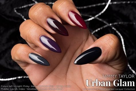 Urban Glam Sister Nail Lacquers! ✨✨✨ Tammy Taylor Nails, Violet Nails, Maroon Nails, Gothic Nails, Almond Shape Nails, Shiny Nails, Deep Plum, Nail Tattoo, Great Nails