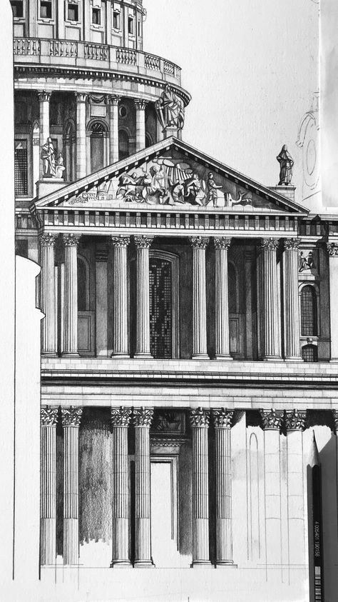 Cathedral Drawing, Cathedral Facade, Cathedral Art, Black And White Drawings, St. Paul’s Cathedral, Architecture Antique, London Art Print, Architecture Drawing Sketchbooks, Istoria Artei