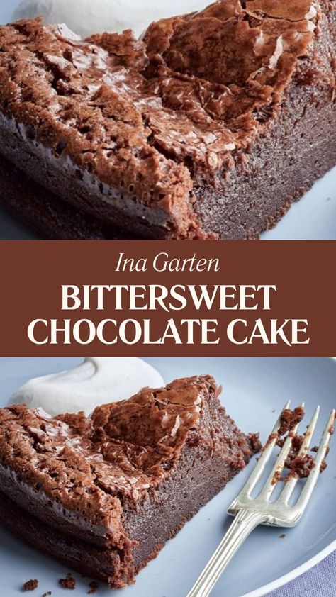 Ina Garten Bittersweet Chocolate Cake Bittersweet Chocolate Cake Ina Garten, Ina Garten Bittersweet Chocolate Cake, Bittersweet Chocolate Recipes, Ina Garten Dessert Recipes, Ina Garten Chocolate Cake, Classic Chocolate Cake Recipe, Delicious Chocolate Cake, Chocolate Garnishes, Sweetened Whipped Cream