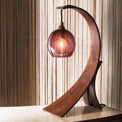 Curved Lamp, Home Decor Lamp, Wooden Lamps Design, Wood Lamp Design, Decor Lamp, Wooden Table Lamps, Wooden Light, Curved Wood, Diy Holz