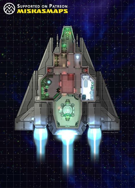 Achilles CSE-T7 Gunship [20x28] | Patreon Starship Battlemap, Dnd Spaceship Map, Traveller Rpg Ships Deck Plans, Cargo Spaceship, Roll20 Maps, Star Wars Stealth Ship, Star Wars Cargo Ship, Security Forces, Ship Map