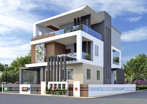 Modern / luxurious / Three storey house Three Storey House, Small House Design Architecture, Modern Bungalow Exterior, 3 Storey House Design, House Outer Design, Backyard House, House Plans Mansion, Facade Architecture Design, Small House Design Exterior