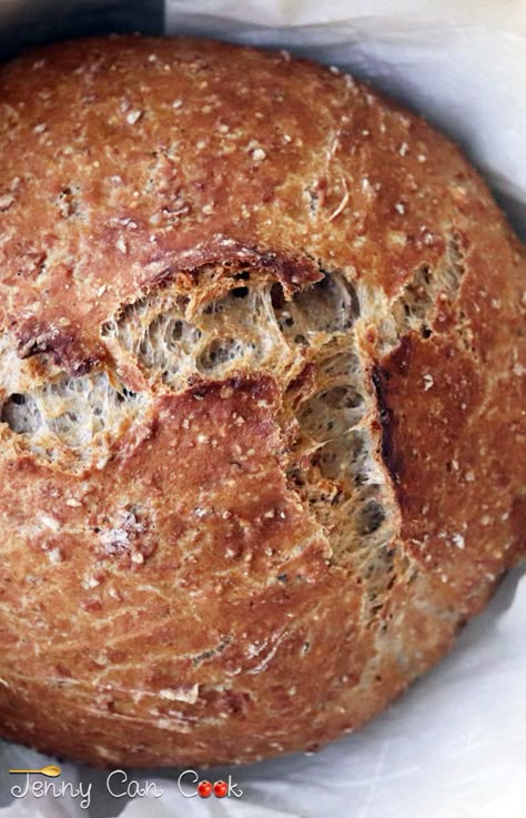 Jenny Jones, Dutch Oven Bread, Knead Bread Recipe, Artisan Bread Recipes, Yeast Bread Recipes, Knead Bread, Rustic Bread, Dutch Oven Recipes, No Knead Bread