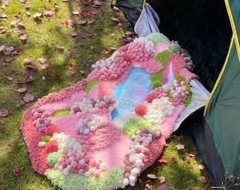 Diy Moss Rug, Tufting Diy, Diy Moss, Diy Rugs, Garden Rug, Moss Rug, 3d Rug, Illustrated Instructions, Hook Rug