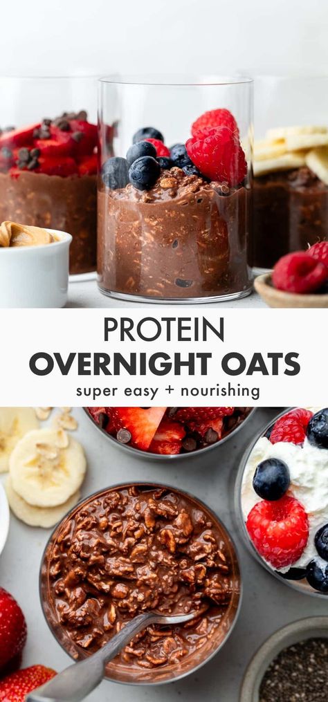 Chocolate Protein Overnight Oats Overnight Oats Protein Powder, Chocolate Protein Overnight Oats, Overnight Oats Recipe Easy, Oats Recipes Breakfast, Chocolate Overnight Oats, Protein Overnight Oats, Oat Recipes Healthy, Overnight Oats Recipe Healthy, Oats Breakfast