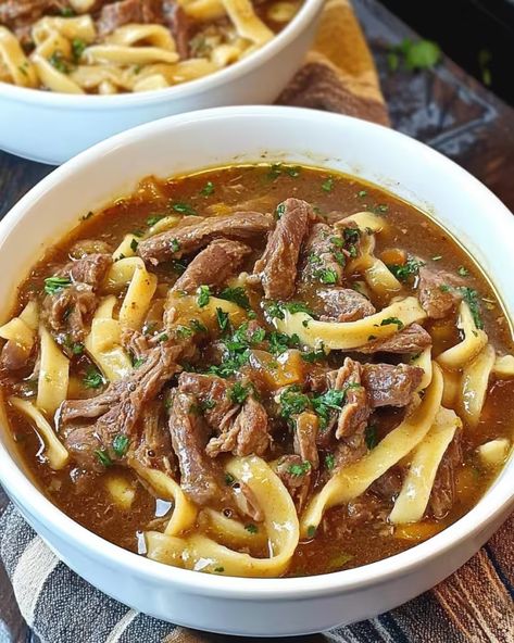 Slow Cooker Beef & Noodles - Delicious Recipes - Easy Cooking Ideas and Tasty Dishes Can Beef Recipes Ideas, Canned Beef Recipe, Savory Noodles, Slow Cooker Beef And Noodles, Beef And Noodles Recipe, Beef Tips And Noodles, Beef Noodles, Cozy Dinner, Beef Chuck Roast