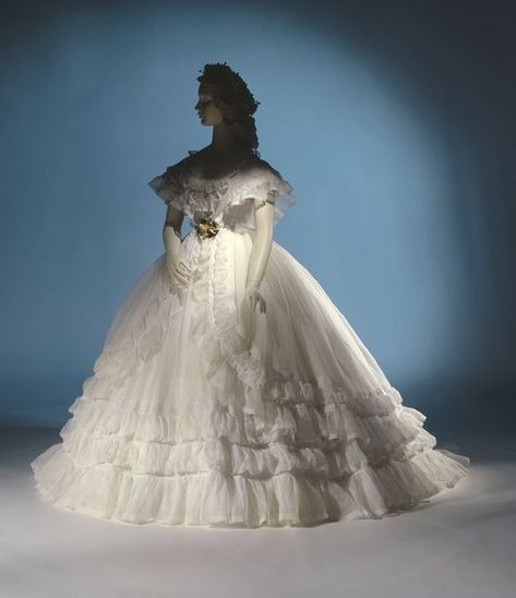 1860 Wedding Dresses | Wedding dress, French, 1864, Metropolitan Museum of Art Historical Wedding Dresses, French Wedding Dress, 1860s Dresses, Summer Gowns, Victorian Era Fashion, Edwardian Dress, White Wedding Dress, Victorian Wedding, Old Dresses