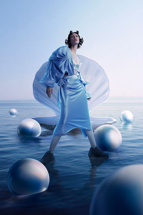 ✪ Campaign | LADY K - FALL-WINTER 2021 "OCEAN CALLING" on Behance Mermaid Concept, Future Model, Collage Creator, The Deep Ocean, 3d Photography, Photo Concept, Creative Photoshoot Ideas, 3d Fashion, 3d Photo