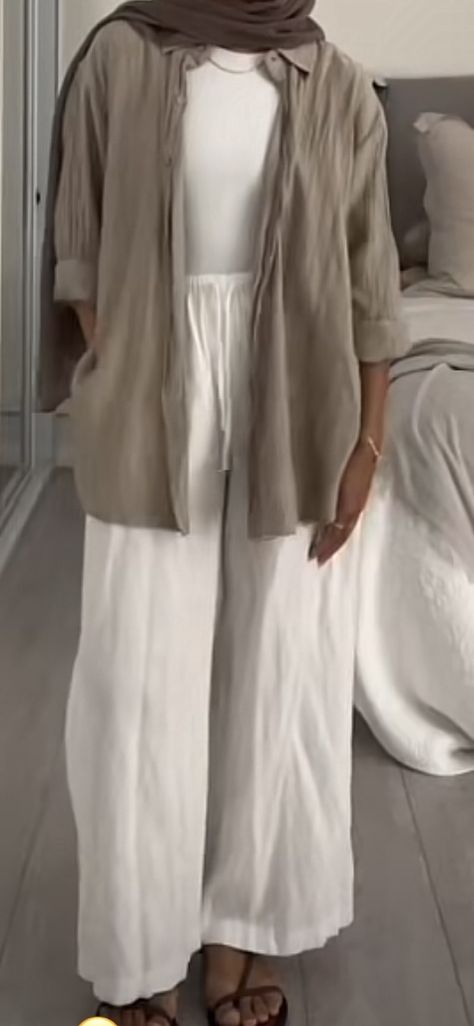 Hijabi Linen Pants Outfits, Linen Pants Hijab Outfit, Linen White Pants Outfit Summer, Linen Pants Outfit Modest, Summer Outfits Islamic, Maxi Dress Hijab Outfits, Hijabi Linen Outfits, Summer Hijab Outfits 2023, Linen Hijab Outfit