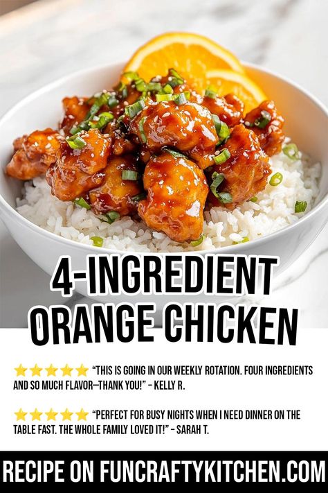 4-Ingredient Orange Chicken - FunCraftyKitchen Orange Chicken Bowl Recipe, Simple Orange Chicken Recipe, Orange Chicken Recipe Easy, Healthy Orange Chicken Recipe, Boiling Chicken, Orange Ginger Chicken, Navy Bean Soup, Side Dishes For Salmon, Chicken Bowl Recipe