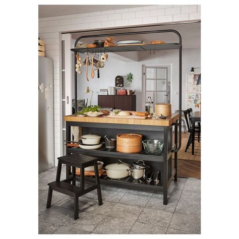 IKEA BEKVAM Black Step stool Kitchen Layout Ideas With Island, Kitchen Islands Ideas With Seating, Ikea Bekvam, Dark Green Living Room, Kitchen Island Storage, Stools For Kitchen, Industrial Style Kitchen, Small Kitchen Island, Farmhouse Kitchen Island