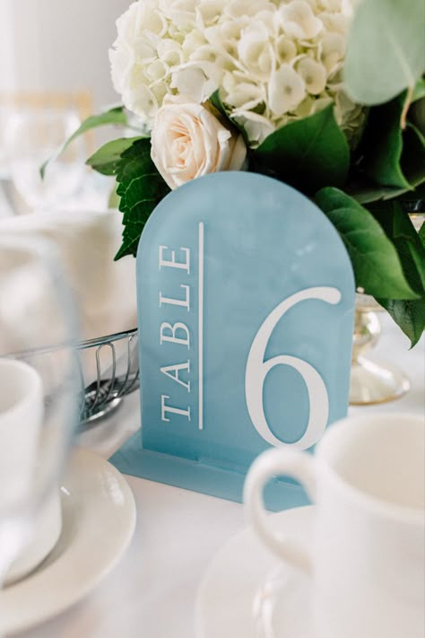 Blue Acrylic Table Numbers, Light Blue Table Numbers, Dusty Blue Table Numbers, Blue And White Wedding Signage, Coastal Table Numbers, Blue Table Numbers Wedding, Tile Table Numbers, Diy Colorful Wedding, Blue Wedding Table Numbers