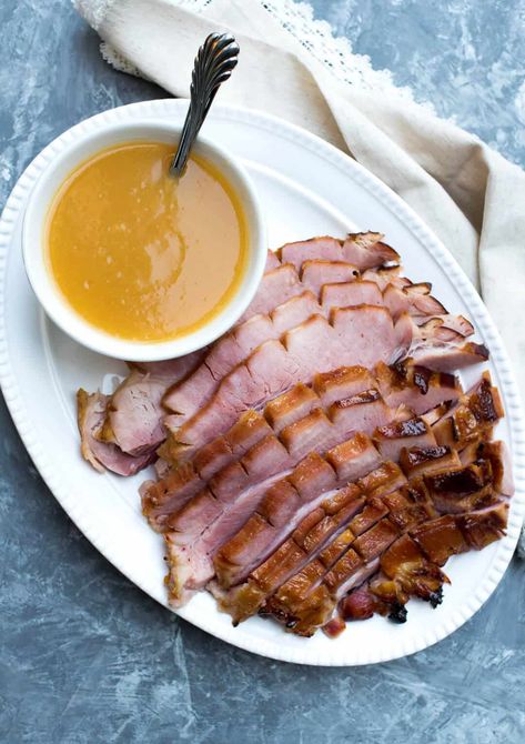 Classic Glazed Ham with Pineapple Sauce | Valerie's Kitchen Ham Sauce Recipe, Pineapple Glaze For Ham, Ham Sauce, Spiral Sliced Ham, Pineapple Ham, Pineapple Glaze, Ham Breakfast, Pineapple Sauce, Slow Cooker Ham