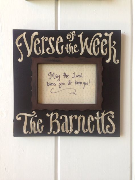 Verse Of The Week Board, Spiritual Crafts, Homey Touches, Verse Of The Week, Couple Frame, Verse Memorization, Christian Ideas, Mops Crafts, Bible Studying