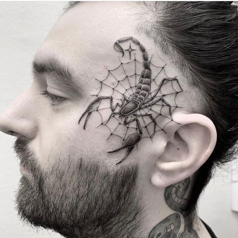 Scorpion Face Tattoo, Spider Web Tattoo, Web Tattoo, Painting Tattoo, Face Tattoos, Face Tattoo, S Tattoo, Blackwork Tattoo, The One And Only