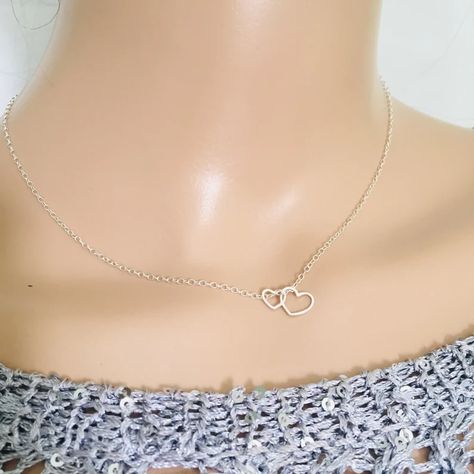 Minimalist Interlocked Heart Necklace Sterling Silver | Etsy Swarovski Heart Necklace, Mother Daughter Jewelry, Interlocking Hearts, Double Heart Necklace, Hearts Necklace, Wear Necklaces, Silver Heart Necklace, Love Hearts, Everlasting Love