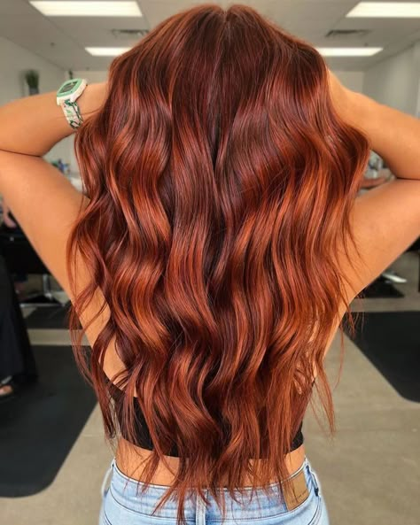 Turn up the heat with bright sizzling style? Check out this hair dye and show off your fiery personality. Copper Balayage With Bangs, Hair Color Ideas For Fall 2024, Dark Red Copper Hair Color, Brunette To Red Hair Balayage, Auburn Copper Hair Balayage, Cowgirl Red Hair, Dimensional Red Hair Copper, Deep Copper Hair Color, Two Tone Red Hair