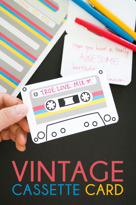 Vintage Cassette Tape Cards - Super easy to print, customize, and assemble! Homemade Anniversary Cards, Golden Anniversary Cards, Anniversary Cards For Couple, Diy Anniversary Cards, Printable Anniversary Cards, Anniversary Scrapbook, 80s Theme, Husband Birthday Card, Diy Anniversary