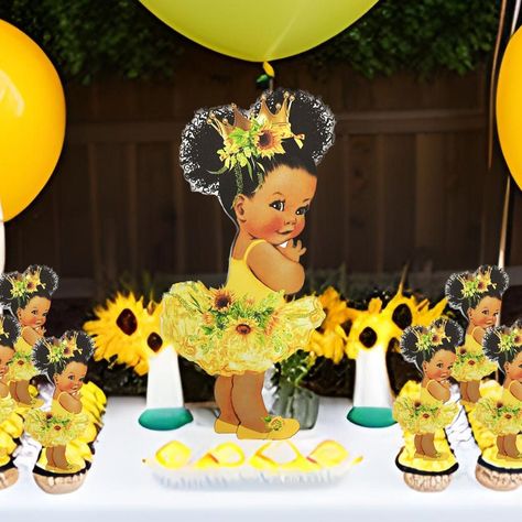 Sunflower Baby Girl Centerpiece Cutouts, Yellow Tutu Gold Crown Baby Shower 1st Birthday Party Decoration https://etsy.me/3p3GecF #babyshower #sunflowershower #girlbabyshower #sunflowerparty #sunflowbabyshower Sunflower Table Decorations, Sunflower Baby Shower Theme, Sunflower Baby Shower Ideas, Shower Cutouts, Cowgirl Baby Shower Theme, Yellow Centerpieces, Sunflower Baby Shower, Crown Baby Shower