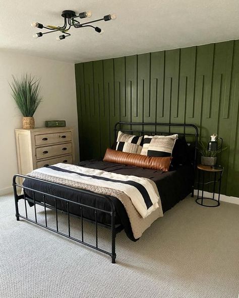 Sherwin Williams Secret Garden, Boy Room Accent Wall, Boys Bedroom Green, Green Boys Room, Dark Green Rooms, Green Accent Wall, Dark Accent Walls, Green Accent Walls, Dark Green Walls