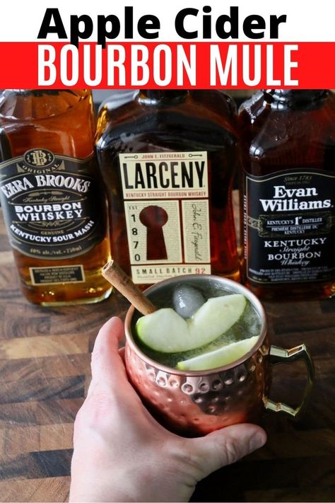 Bourbon Mule Drink Recipes, Kentucky Mule Recipe Bourbon, Whiskey Mule Recipe, Whiskey Mule, Bourbon Mule, Apple Cider Bourbon, Whiskey Cocktails Easy, Apple Cider Juice, Bourbon Cocktail Recipe