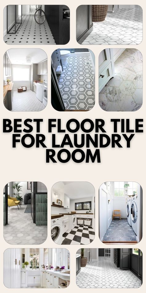 Discover Top Laundry Room Floor Tiles: Chic Patterns to Durable Picks Hex Tiles Bathroom, Elegant Flooring, Room Tiles Floor, Laundry Room Floor, Room Floor Tiles, Flooring Options Durable, Laundry Room Tile, White Laundry Rooms, Tiny Laundry Rooms