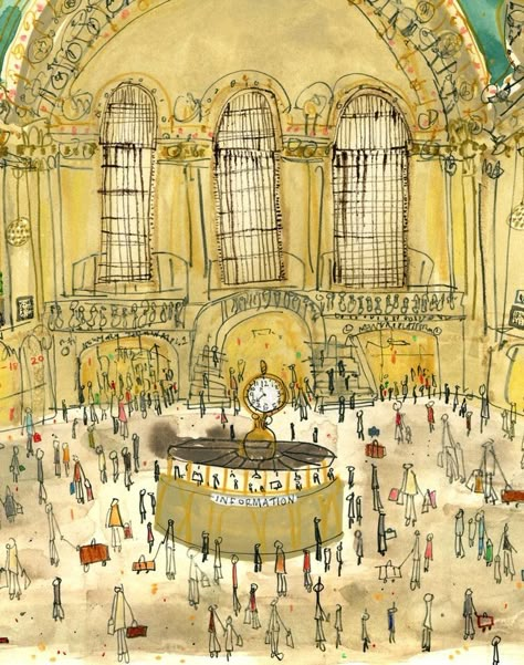 Grand Central Station New York, Central Station New York, Nyc Drawing, New York Canvas, Grand Central Terminal, Grand Central Station, Art Carte, Grand Central, New York Art