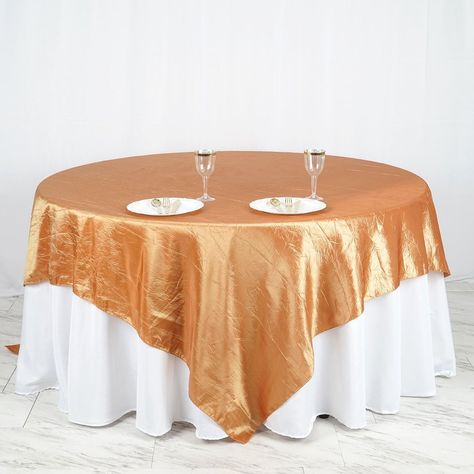 90" x 90" Gold Crinkle Crushed Taffeta Square Tablecloth Overlay Chandelier Cake Stand, Elegant Table Decorations, Glitter Table, Wedding Ambiance, Sequin Table, Wedding Table Linens, Party Table Settings, Table Overlays, Anniversary Dinner