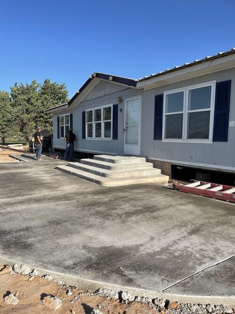 1980s Mobile Home Remodel, Double Wide Landscaping Ideas, Double Wide Remodel Exterior, Manufactured Home Remodel Exterior, Mobile Home Colors Exterior, Mobile Home Exterior Remodel, Water Heater Closet, Home Finishes, Mobile Home Remodel