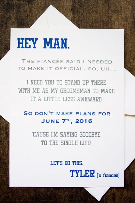 Groomsmen Proposal Ideas And#8220;Will You Be My GroomsmanAnd#8221; ❤ See more: http://www.weddingforward.com/groomsmen-proposal-ideas/ #weddings Groomsman Card, Funny Wedding Invitations, Invite Card, Be My Groomsman, Groomsmen Proposal, Wedding Groomsmen, Bridesmaids And Groomsmen, Wedding Wishes, Wedding Time