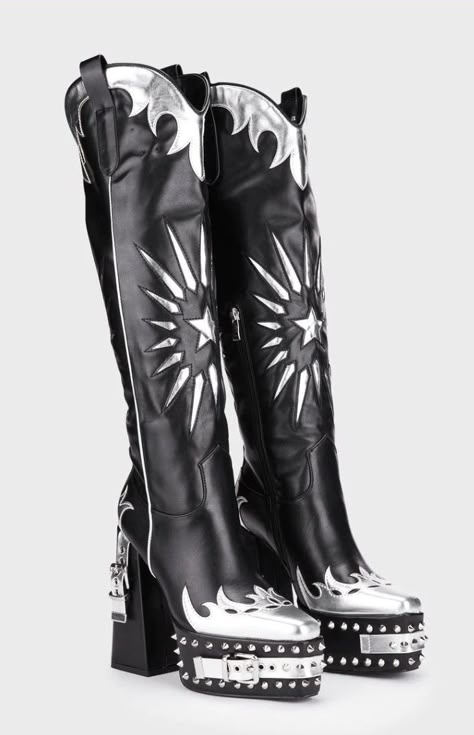 Platform Cowboy Boots, Tour Costumes, Bota Cowboy, Goth Cowboy, Kick Rocks, Dr Shoes, Punk Boots, Azalea Wang, Funky Shoes