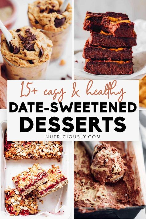 Sweeten With Dates, Baking With Dates Healthy, Healthy Sweets Alternatives, Date Paste Desserts, Dates As Sweetener, How To Sweeten With Dates, Easy Vegan Dessert Healthy, Date Sweetened Ice Cream, Baking With Dates Recipes