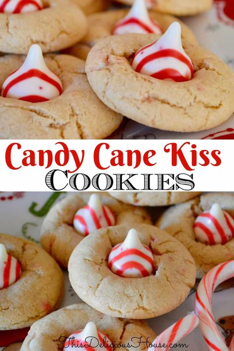 Delicious and festive Candy Cane Kiss Cookies are the perfect Christmas Cookie recipe! #christmascookie #candycanecookie Candy Cane Kiss Cookies, Cookies Peppermint, Peppermint Kisses, Holiday Cookie Gift, Kiss Cookie Recipe, Easy To Make Cookies, Cake Recipes For Kids, Comfort Desserts, Candy Cane Cookies