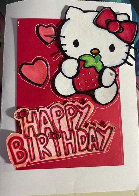 Birthday Card Ideas Hello Kitty, Hello Kitty Card Ideas, Hello Kitty Birthday Cards, Hello Kitty Gift Ideas, Hello Kitty Birthday Card, Sanrio Crafts, Boyfriend Art, Hello Kitty Card, Girly Cards