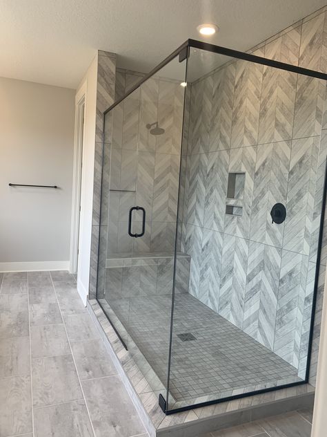 Master bath shower tile Master Bath Simple, Master Bath Shower Tile, Bathroom Concrete, Bathroom Redecorating, Bathroom On A Budget, Master Bath Shower, New House Bathroom, Small Bathroom Makeover, Bathroom Shower Tile