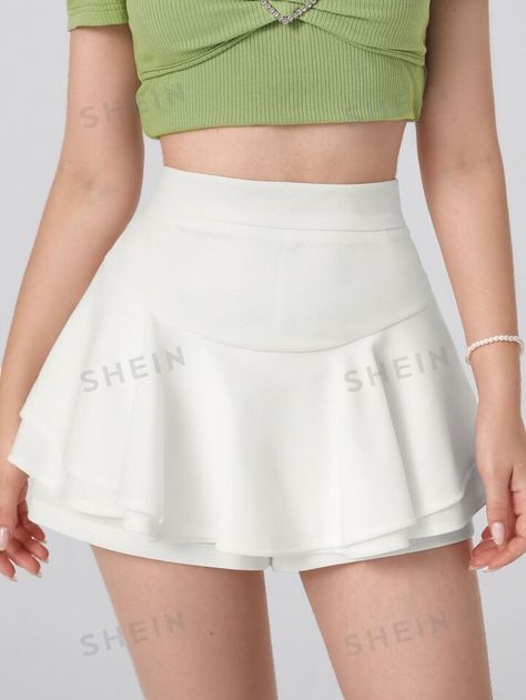 Summer Skort, Skirts Shein, White Skort, Women Shorts, White Summer, Ruffle Trim, Fashion Online Shop, All Fashion, Spiderman